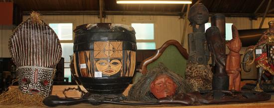 Qty of tribal masks, drum carvings